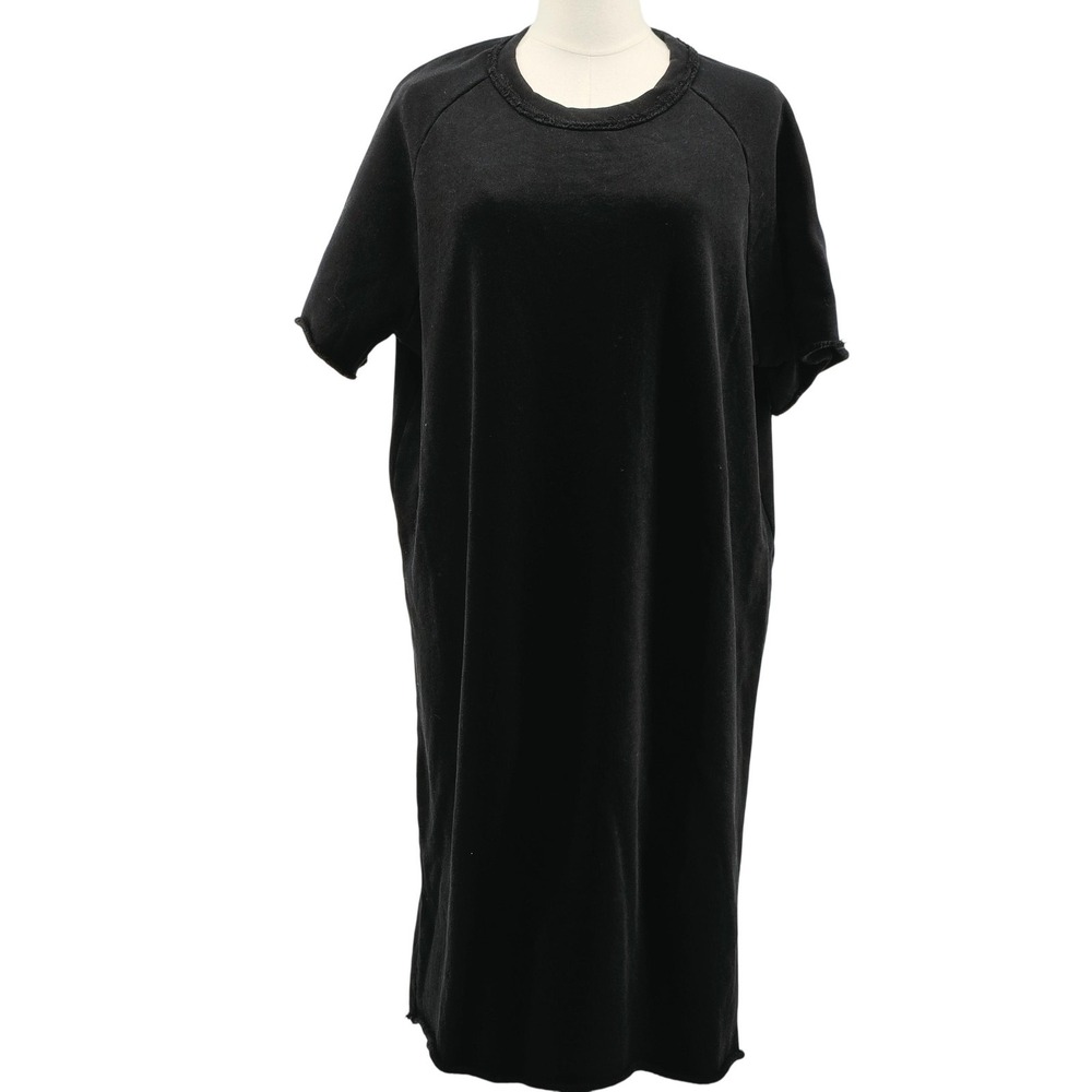 Eileen Fisher Dress Womens Fleece S/M Black T-Shirt Dress Oversized Crewneck